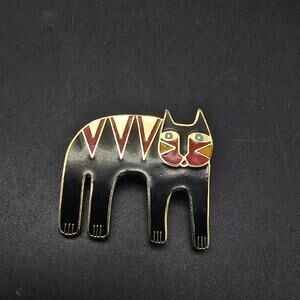 Laurel Burch Magicat Brooch Black Enamel Gold Tone Vintage Jewelry